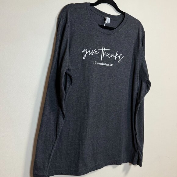 Bella + Canvas Long Sleeve Shirt "Give Thanks" 1 Thessalonians 5:18 Heather Gray - Picture 2 of 6